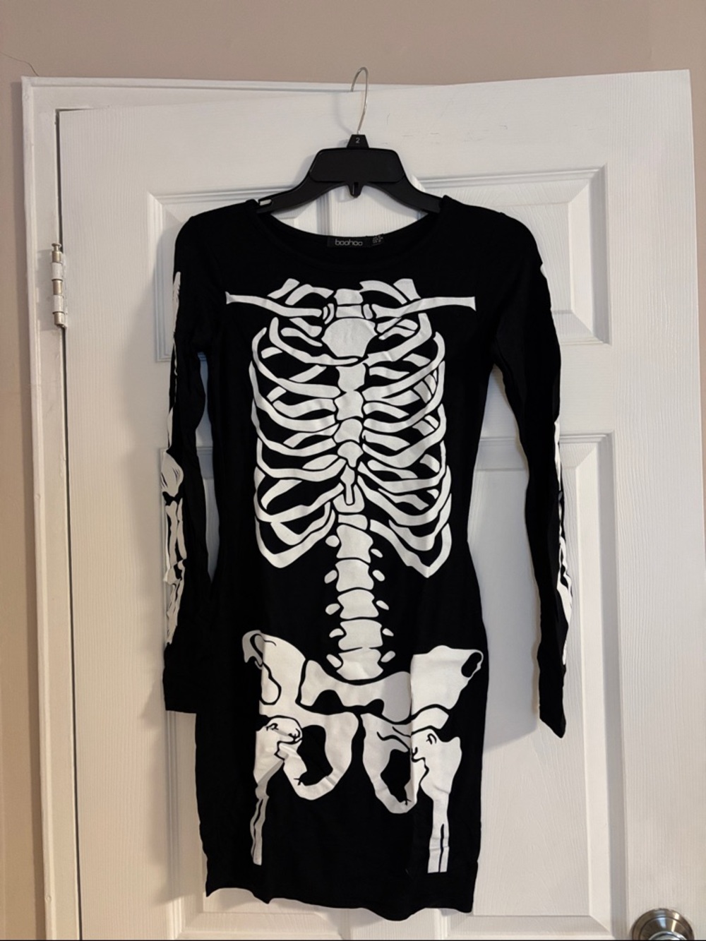 Boohoo Black Dress with White Skeleton Print